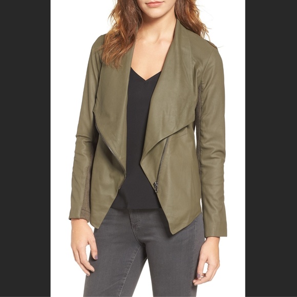 BB Dakota Tyne Genuine Leather Drape Collar Olive Green Jacket S - Picture 1 of 15